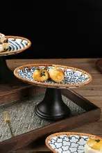 陶製 高脚おつまみ皿【中華風・レトロデザイン・スイーツプレート】