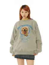 可愛いフリースの犬デザインプルオーバー【グレー・ラウンドネック・男女兼用】（セットアップ対応）