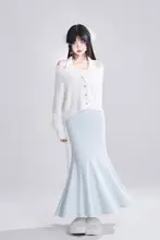 高腰フィッシュテールスカート【ブラック・秋冬用・タイトフィット・ミディ丈】