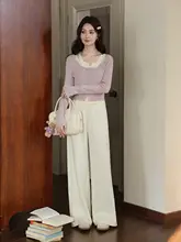 紫色の長袖ニットトップス【感・秋用】（セットアップ対応）