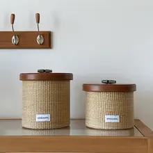 デスク用収納ボックス【化粧品収納・蓋付き・ラタン風レザー製】