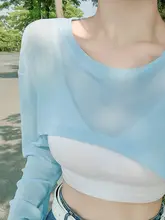 ブルーUVカットカーディガン【夏用・吊り下げスリーブ・半袖・アイスシルクメッシュ】