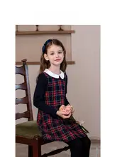 チェック柄のフェイク2ピースワンピース【子供用・春秋用・学院風】（セットアップ対応）