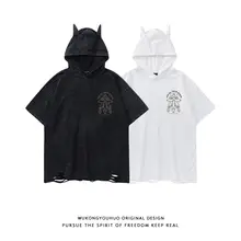 ストリートスタイル フード付き 半袖Tシャツ【ゆったりシルエット・カジュアル用・洗い加工】