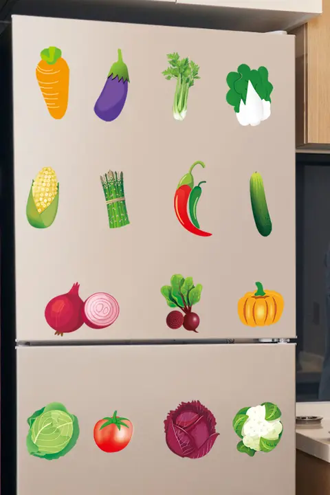 カラフルなフルーツと野菜の静電気ガラスステッカー【透明デコレーション・冷蔵庫やキャビネット用】