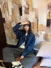 秋冬用ツリーバーク感の九分丈ストレートワイドパンツ【日本風・ロールヘムデザイン】（セットアップ対応）