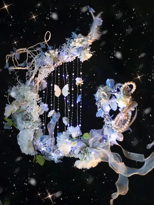 六芒星デザインのロリータスタイル 花嫁用手作り古風衣装ハープ型フォトプロップス