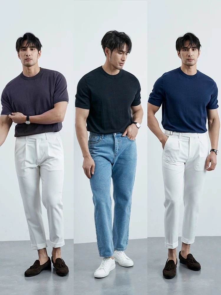 夏用 紳士向け 高級感のあるコットンビジネスカジュアル 半袖Tシャツ：20代男性にぴったりな日常着の選択肢