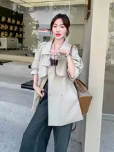 トレンチコート レディース カーキ パッチワーク ウエストマーク きれいめ 小柄さん向け 春