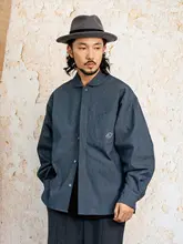 樹皮風プリーツ刺繍入り長袖シャツ【特殊染色・アーチ型シルエット・ポケット付き】（セットアップ対応）