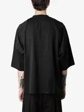 GAOSTUDIOS ブラック 短丈 メンズ Tシャツ【厚手・ルーズフィット・五分袖・レトロスタイル】