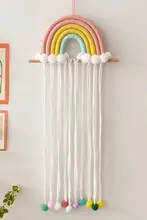 カラフルな流れるフリンジの毛糸ボールヘアアクセサリー壁掛け収納【子供部屋の装飾用】