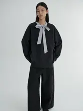 リボン付き両面着用可能なストライプコットンシャツ【カジュアルデザイン・春秋用】