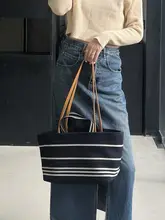 トートバッグ レディース ストライプ柄 デニム 帆布 大容量 通勤 カジュアル 手提げ ショルダー マルチポケット おしゃれ