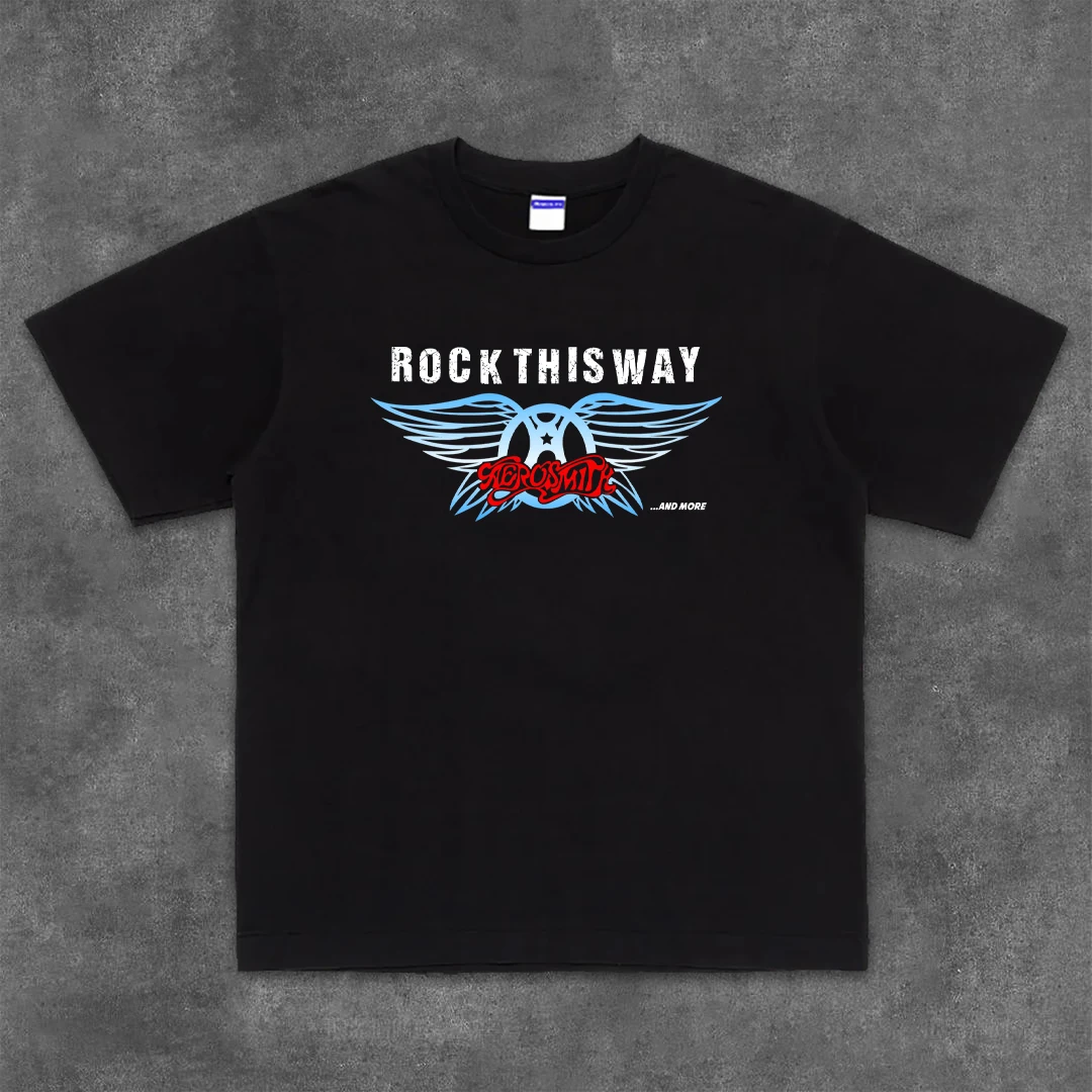 ハードロックバンドTシャツ：コットン製の半袖ラウンドネックで夏の日常を快適に
