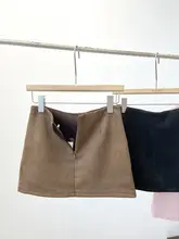 黒いスエード風ミディスカート【低ウエスト・体型カバー・Aライン・防透けデザイン】