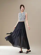 デザイン性の高いブラックフレアスカート【不規則なプリーツ・シフォン素材・ロング丈】
