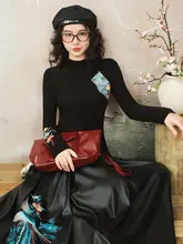 刺繍入りハーフハイネックフィットニットTシャツ【秋向け・国潮スタイル】