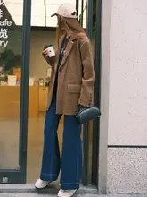 フレンチスタイルのウール混ロングカーディガン【女性用・ルーズフィット・秋冬用】