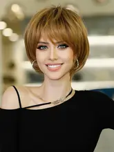 短い髪型の女性用ウィッグ【ナチュラルカール・ふんわり・短めストレート・シースルーバング】