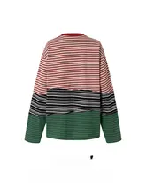 アメリカンビンテージ風 バイカラー ストライプ ロングスリーブTシャツ【ユニセックス・ルーズフィット・カジュアル】