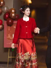 華やかなデザインの赤色両面ウールコート【新中式・ウエディング用】