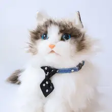 ペット用カラーボウタイ【犬猫用・鈴付き・イギリス風ドットデザイン・デニム調】