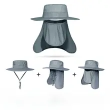 夏用アウトドアサンシェードフィッシングハット【通気性・速乾・取り外し可能な首カバー付き・大つばタイプ】