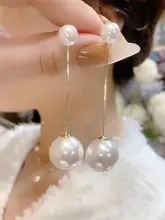 波西米ア風のロングパールイヤリング【シンプルで洗練されたデザイン】