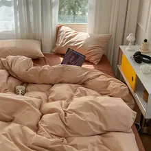 高級感のある全棉水洗コットン四点セット【シンプルデザイン・無地ベッドシーツ・ボックスシーツ付き】