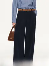 DESIGNER PLUS 青色コーデュロイワイドパンツ【フィット・ストレート・カジュアル】