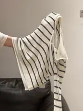 ストライプカラーコンビネーション長袖フード付きニットトップス【 春秋用・フィット・体型カバー】（セットアップ対応）