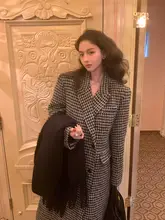 クラシック千鳥格デザインのウールコート【秋春用・大人のエレガンス・テーラードカラー】