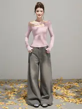 ワイドデニム レディース ヴィンテージウォッシュ ハイウエスト ストレート ルーズ 着痩せ カジュアル 着回し 秋