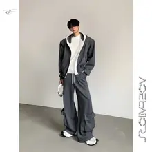 高街風 フード付きトレーナー【フィット・デコンストラクションデザイン・大きなポケット・カジュアルパンツ】（セットアップ対応）