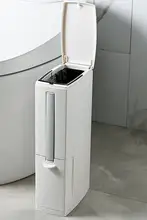 トイレ用コンパクトゴミ箱＆トイレブラシセット【省スペース・薄型・家庭用】