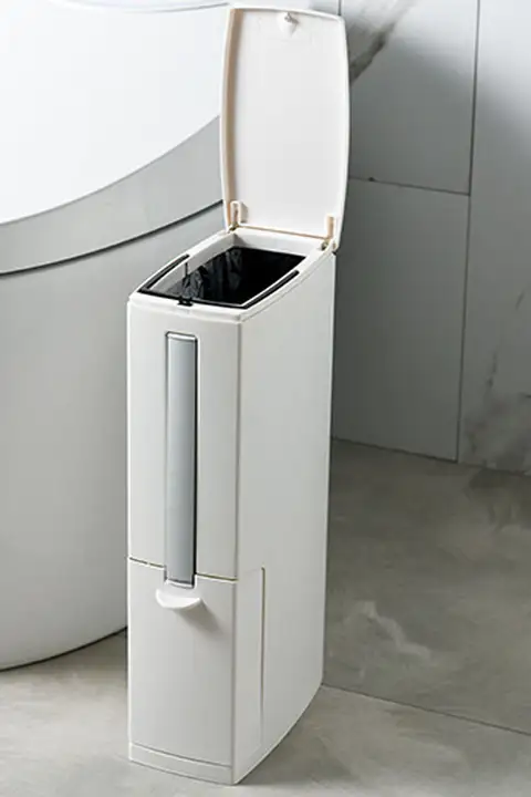 トイレ用コンパクトゴミ箱＆トイレブラシセット【省スペース・薄型・家庭用】