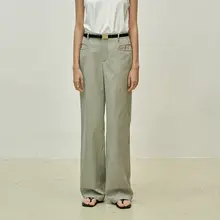 レトロストライプポケット付きストレートデニムパンツ【春夏用・ゆったりシルエット・通勤向け】（セットアップ対応）