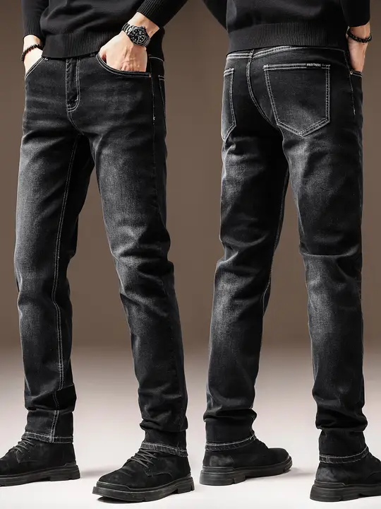 高級感のあるヴィンテージ風ウォッシュドストレートジーンズ【黒・極上の柔らかさ・スリムフィット】