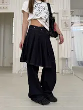 デニム製 プリーツスカート【Aライン・アシンメトリーデザイン・夏用】（セットアップ対応）