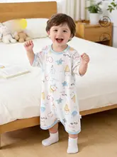 夏用薄手コットン製子供用スリープバッグ【短袖・防蹴りデザイン・エアコン対応】（セットアップ対応）