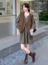 春秋に最適！ベスト付きヒョウ柄ドレス【フラワー柄・ハイエンドデザイン】（セットアップ対応）