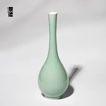 景德 手作りの花瓶【碧色・長ネック・高さ24.5cm・デスク用】