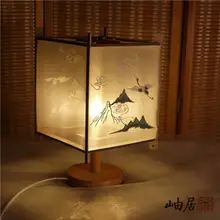 忘忧山デザイン 鶴刺繍入り宮灯スタイル ベッドサイドランプ【おしゃれな提灯・寝室用】