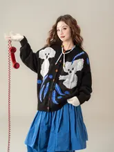 レトロブラックカートゥーンニットカーディガン【春用・ゆったりとしたシルエット・長袖】