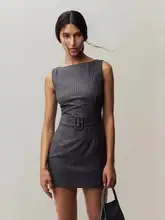 フレンチスタイルのレトロなストライプワンピース【ノースリーブ・タイトフィット・通勤用】