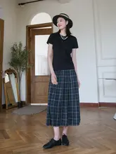 コットンチェックAライン中長型スカート【夏用・シンプル・体型カバー】