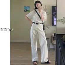 ホワイトワイドレッグデニムパンツ【高腰・ストレート・フィット】