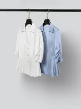 高級感あふれるダブルフェイスサテンシャツ【X型・パール装飾・エレガントデザイン】