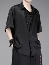 暗黒スタイルのシンプルなデザイン！男性用ショートスリーブシャツ【ピークカラー・ゆったりフィット・個性的なデザイン】（セットアップ対応）